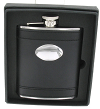 6oz Black leather flask